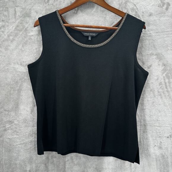 Ming Wang Tank Top Shirt Womens Large Black Slinky Career Office Shell - Picture 1 of 10